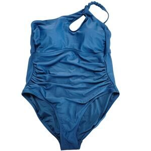 NEW Sz 18 Shade & Shore Teal Blue Braided Shoulder Ruched One Piece Swimsuit